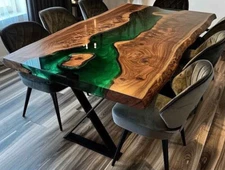 Green River Epoxy Wooden Dining or Coffee Table Top Custom Resin River Furniture