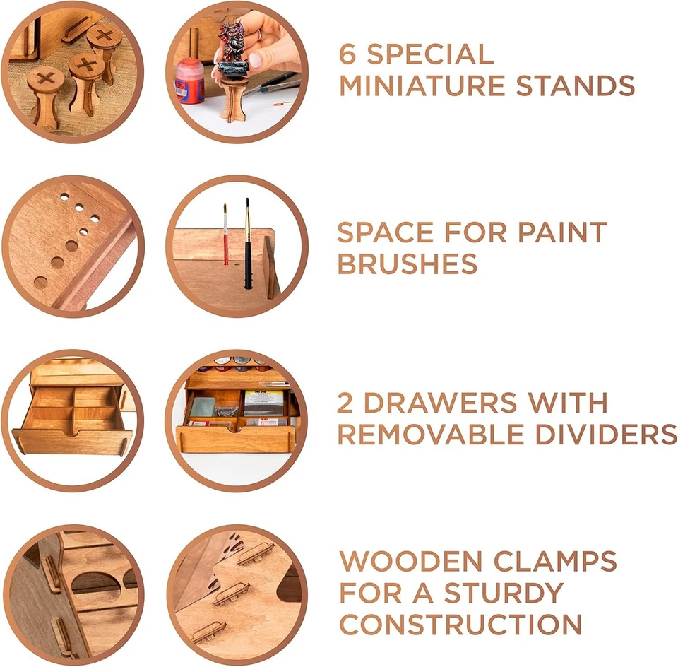 Wooden Paint Organizer for 105 Bottles & 14 Brushes - Miniature Holder Included - Image 4 of 4