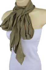 Hot Women Beige Soft Fabric Ruffle Fashion Long Tie Necklace Gold Sparkling Wrap