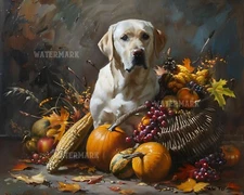 Labrador Retriever with Thanksgiving Cornucopia 8x10 Print 8x10 Matte Print
