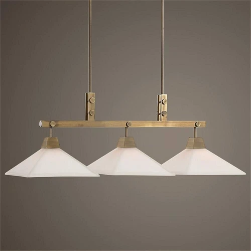 Uttermost Brookdale 3-Light Farmhouse Steel Metal Linear Chandelier in Brass - Picture 2 of 6