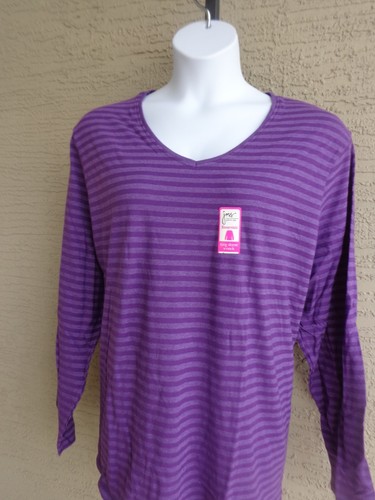 NWT JUST MY SIZE L/S JERSEY KNIT V NECK STRIPED TEE SHIRT PETUNIA 5X