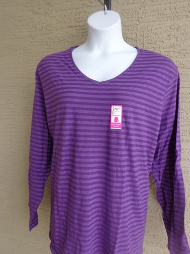 NWT JUST MY SIZE  L/S JERSEY KNIT V NECK STRIPED TEE SHIRT PETUNIA 5X - Picture 1 of 2