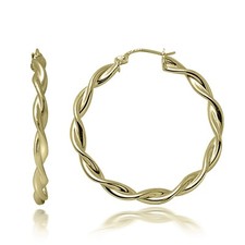 Gold Flash Sterling Silver 3mm Twist Polished Hoop Earrings, 35mm