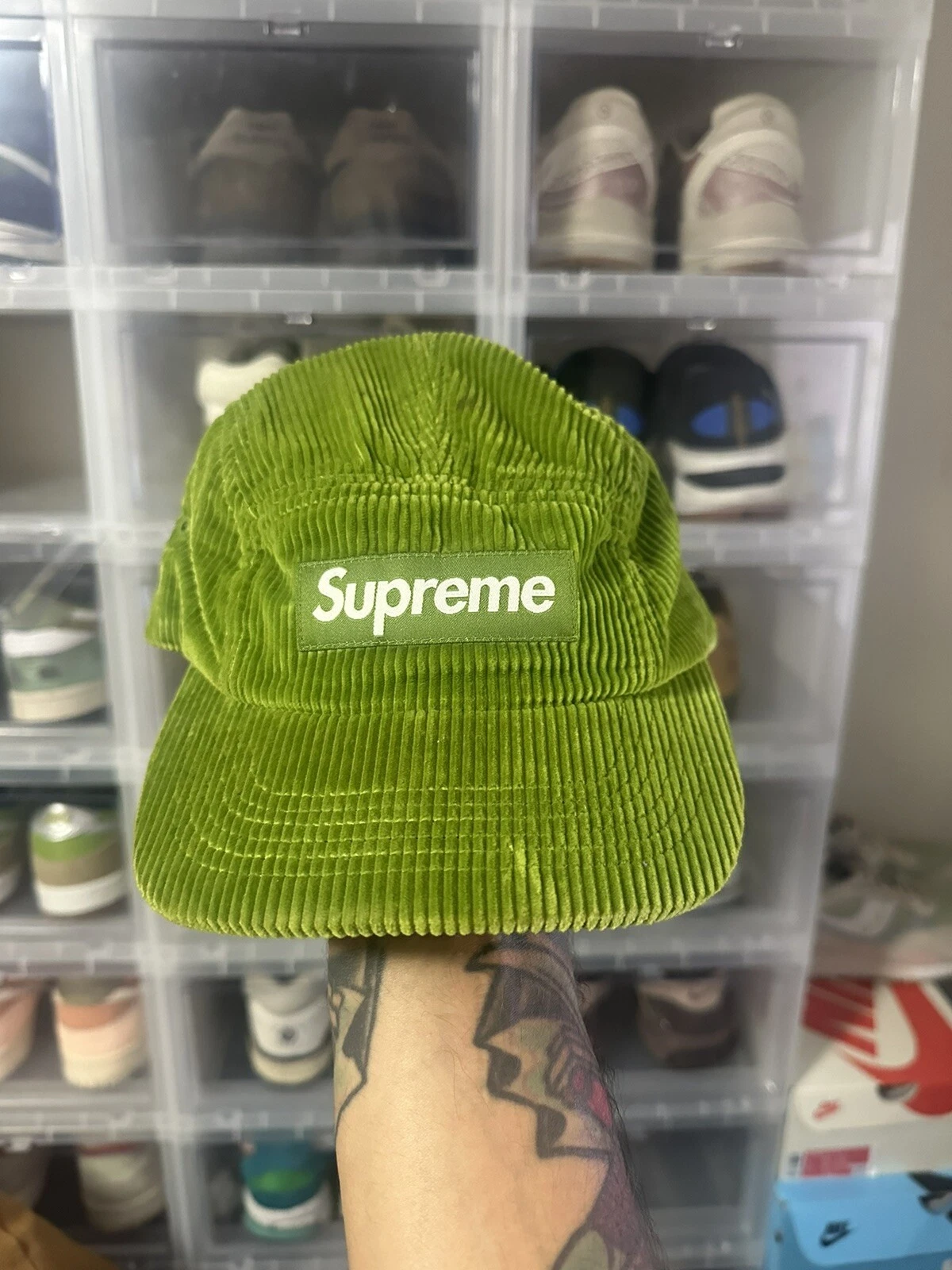 Casquette de camp Supreme velours côtelé vert (SS18)