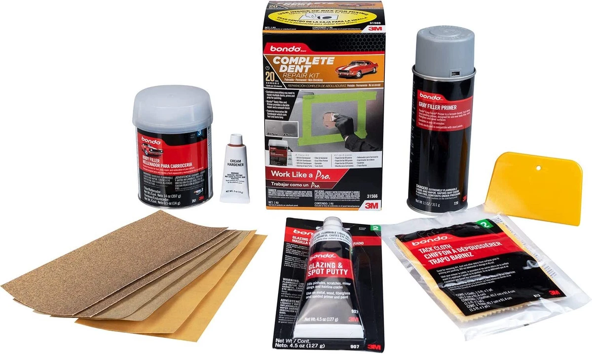 3M BONDO COMPLETE DENT REPAIR 8 PIECE KIT SANDPAPER PUTTY FILLER HARDENER PRIMER
