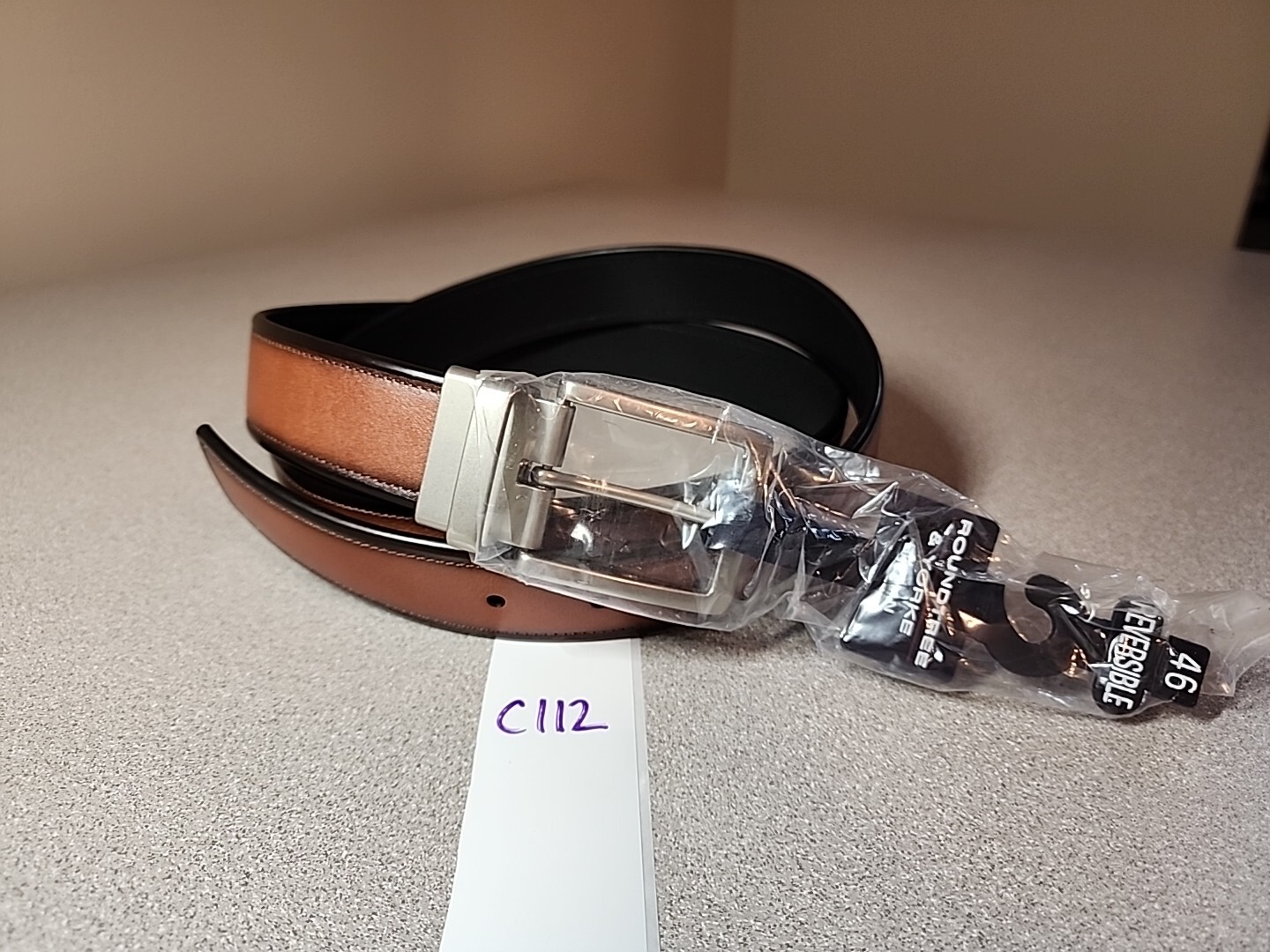 Roundtree Yorke Brown Black Reversible Leather Belt Size 46