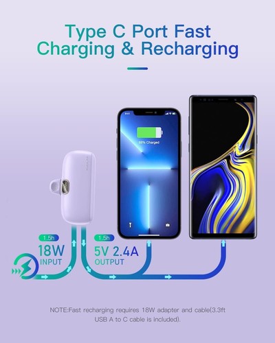 Mini iPhone Power Bank 5000mAh, Portable Charger with Built-In Cable & Digital - Picture 17 of 30