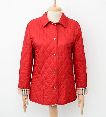 Womens Burberry London Quilted Red Jacket Coat Nova Check Made in England  Size S | eBay