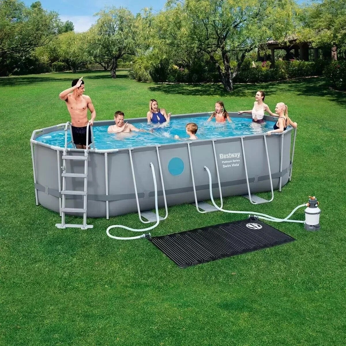 Swimming Pool 18x9ft Steel Oval Frame Filter Pump Solar Powered hot tub spa  ne | eBay