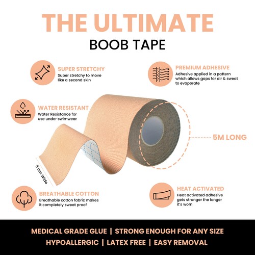 5M Body Invisible Bra Boob Tape Nipple Cover Breast Lift Tape Push Up Sticky Bra - Picture 28 of 51