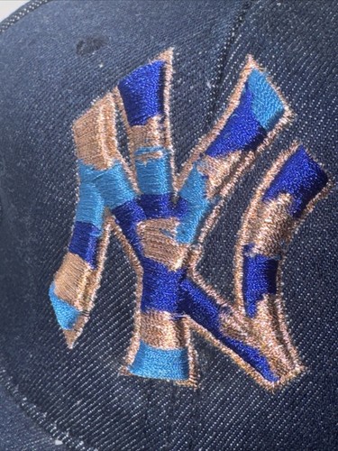 NEW ERA 59 FIFTY MLB NEW YORK YANKEES DENIM BLUE FITTED HAT SZ 7 5/8 Camo Logo - Picture 7 of 14