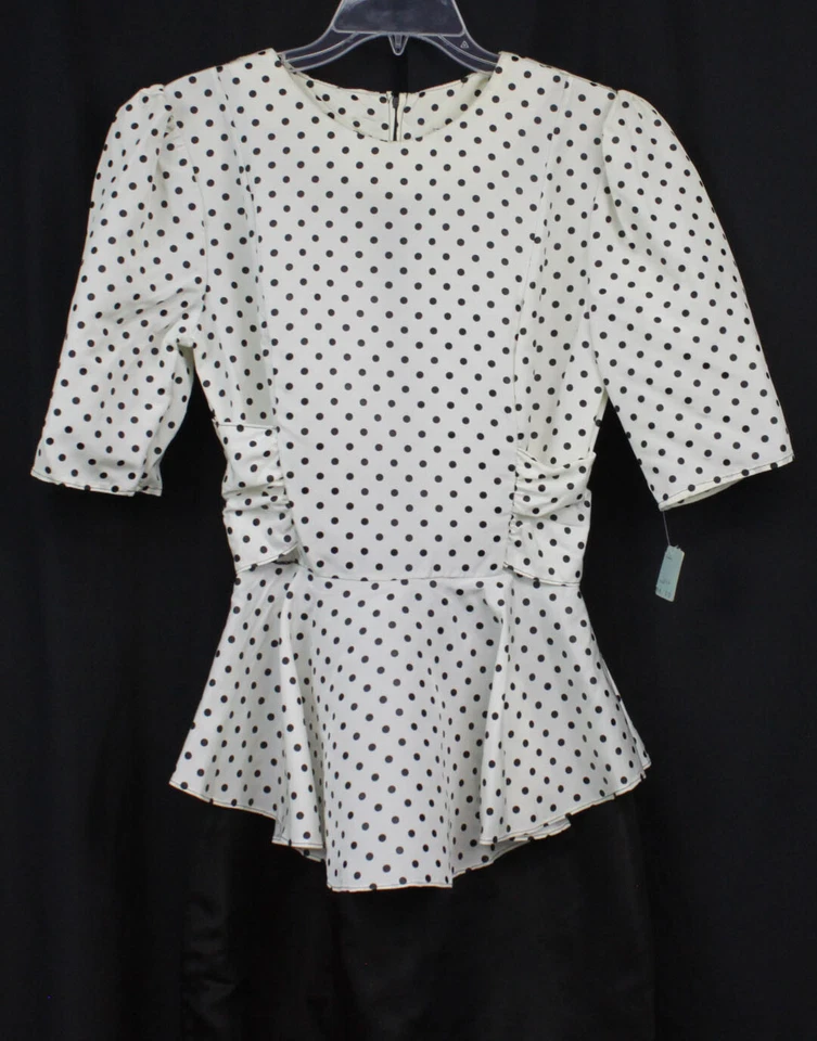 Vestido De Colección Diamond's Run Años 80 Retro Lunares Peplum Puf Slv Negro Blanco Nuevo de Lote Antiguo 11/12 Foto 2 de 4