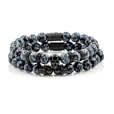 Snowflake Obsidian Armband Bracelet Perlenarmband Memento Mori Black Edition