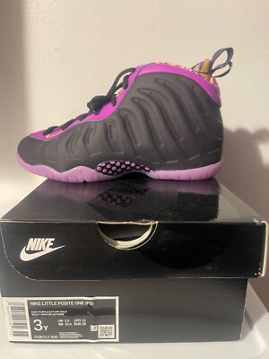 nike foamposite size 3 cave purple/ violet gold brand new in box