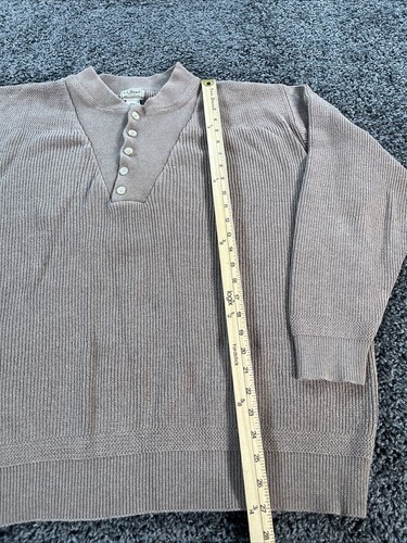 LL Bean Sweater Henley Mens XL Pullover Chunky Knit Tan Fisherman Beige - Picture 2 of 5