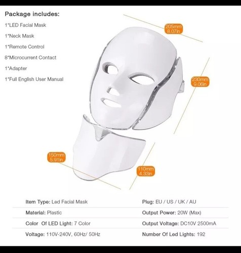 7 Colors LED Light Photon Face Neck Mask Rejuvenation Facial For Acne, Wrinkles - Picture 7 of 10