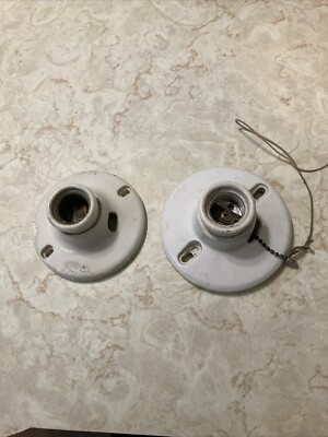 2 Different Vintage Ceramic Porcelain Pull Chain Type Light Socket Fixtures