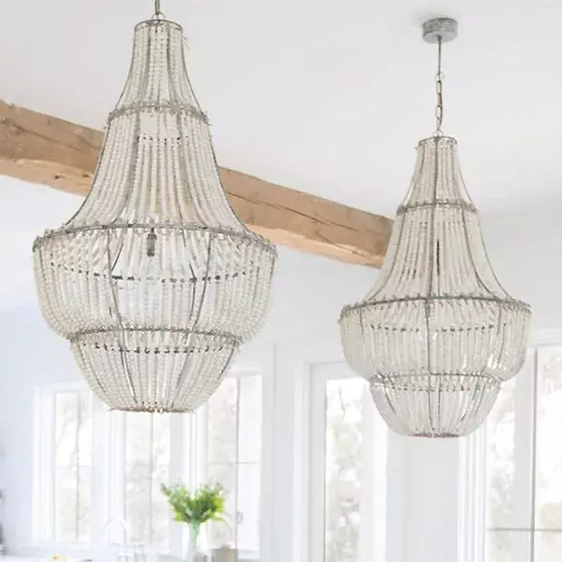 White beaded chandelier light deals