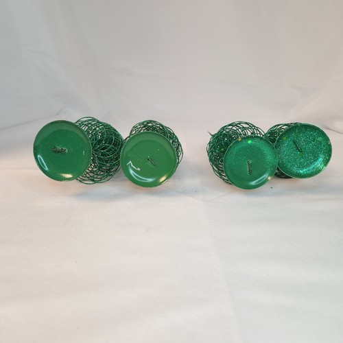 Green Glitter Wire Christmas Trees With Base 9" x 3" Set of 4 Holiday Decoration - Picture 9 of 9