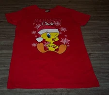 Women's TEEN Looney Tunes TWEETY BIRD NAUGHTY CHICK CHRISTMAS T-Shirt MEDIUM NEW