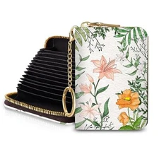 Women's RFID Wallet, Small, Faux Leather, 12 Card Slots, 2 Coins Flower
