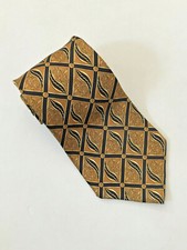 Henry Grethel Men's Tie Necktie Gold/Black Geometric 100 Silk USA