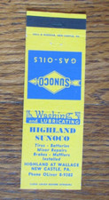 HIGHLAND SUNOCO GAS STATION MATCHBOOK COVER: NEW CASTLE, PA 1960s MATCHCOVER B23