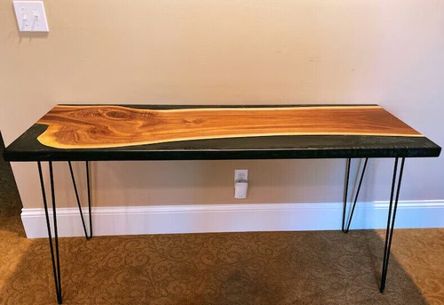 Black Epoxy Resin Console Slab Top Table, Wooden Table Top, Living Room Decor - Picture 2 of 12