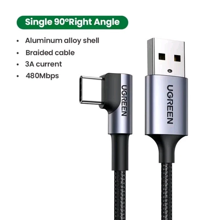 Ugreen Right Angle USB To USB C Fast Charger Cable 3A Charging Data 2m - Image 2 of 4