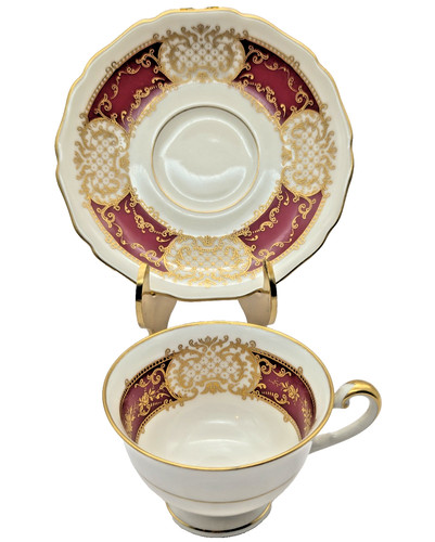 Antique Hutschenreuther  Demitasse Cup Saucer Maroon Gold Porcelain Hohenberg
