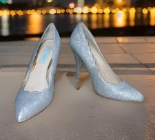   Blue by Betsey Johnson SB-ALTAR Silver Glitter Scalloped Pumps Heels Size 8