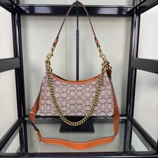 COACH CY830 Juliet Shoulder Bag 25 Jacquard/Leather Light Purple Women Rare