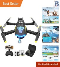 Foldable Drone with Dual HD Cameras, Cool Lighting  Gesture Photo Control