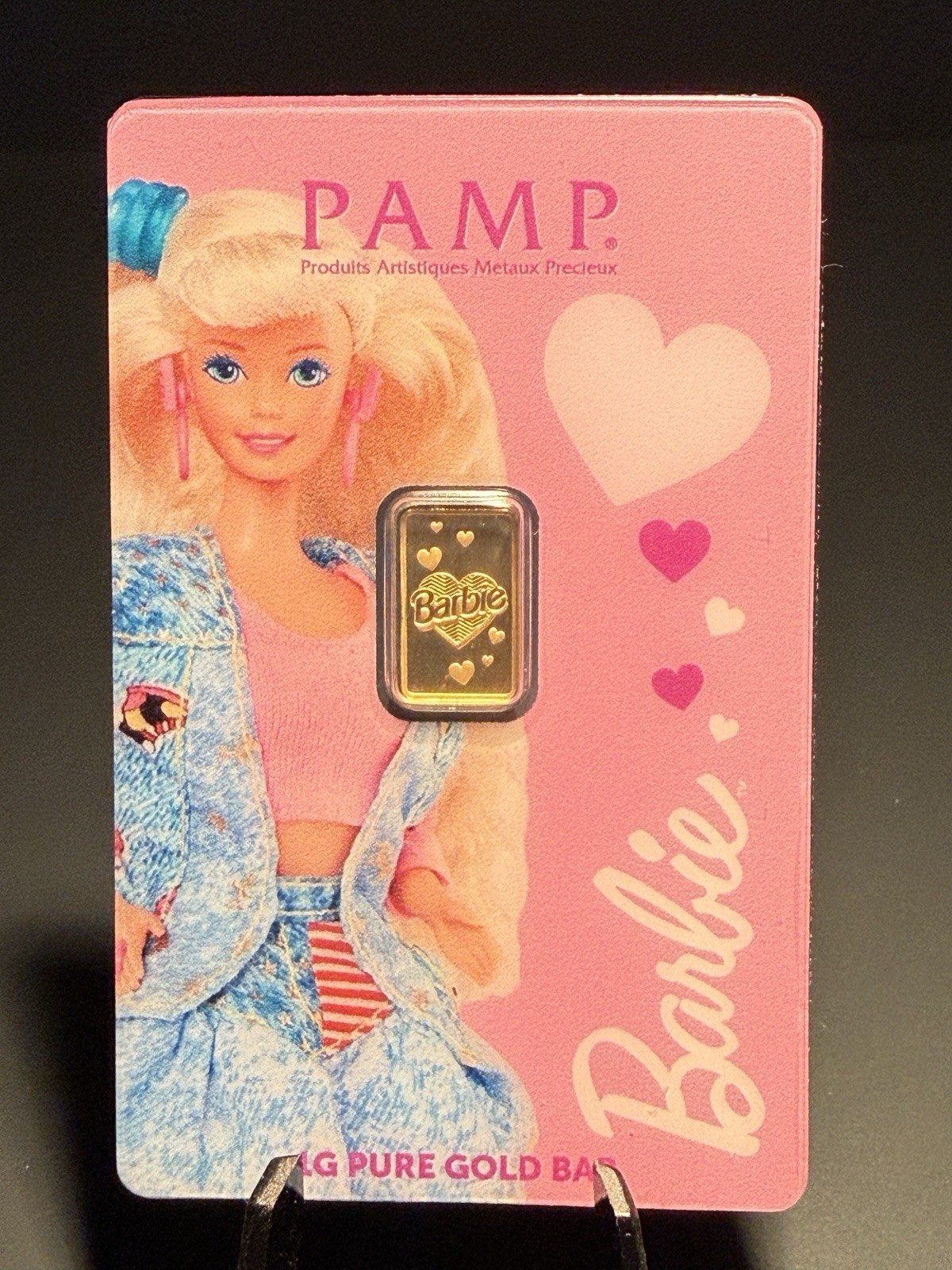 PAMP Suisse Barbie Valentines Love 1 g Gram Gold Bar In Assay Card  7500 mintage