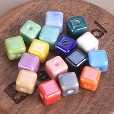 100pcs 6mm 8mm 10mm Cube Shape Shiny Glazed Ceramic Porcelain Loose Beads Lot