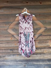 Saakas Tie Dye Embroidered Butterfly Flowy Boho Dress Free Size Sundress Rayon