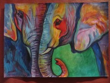Original Gemälde Acryl, Elefanten, A3