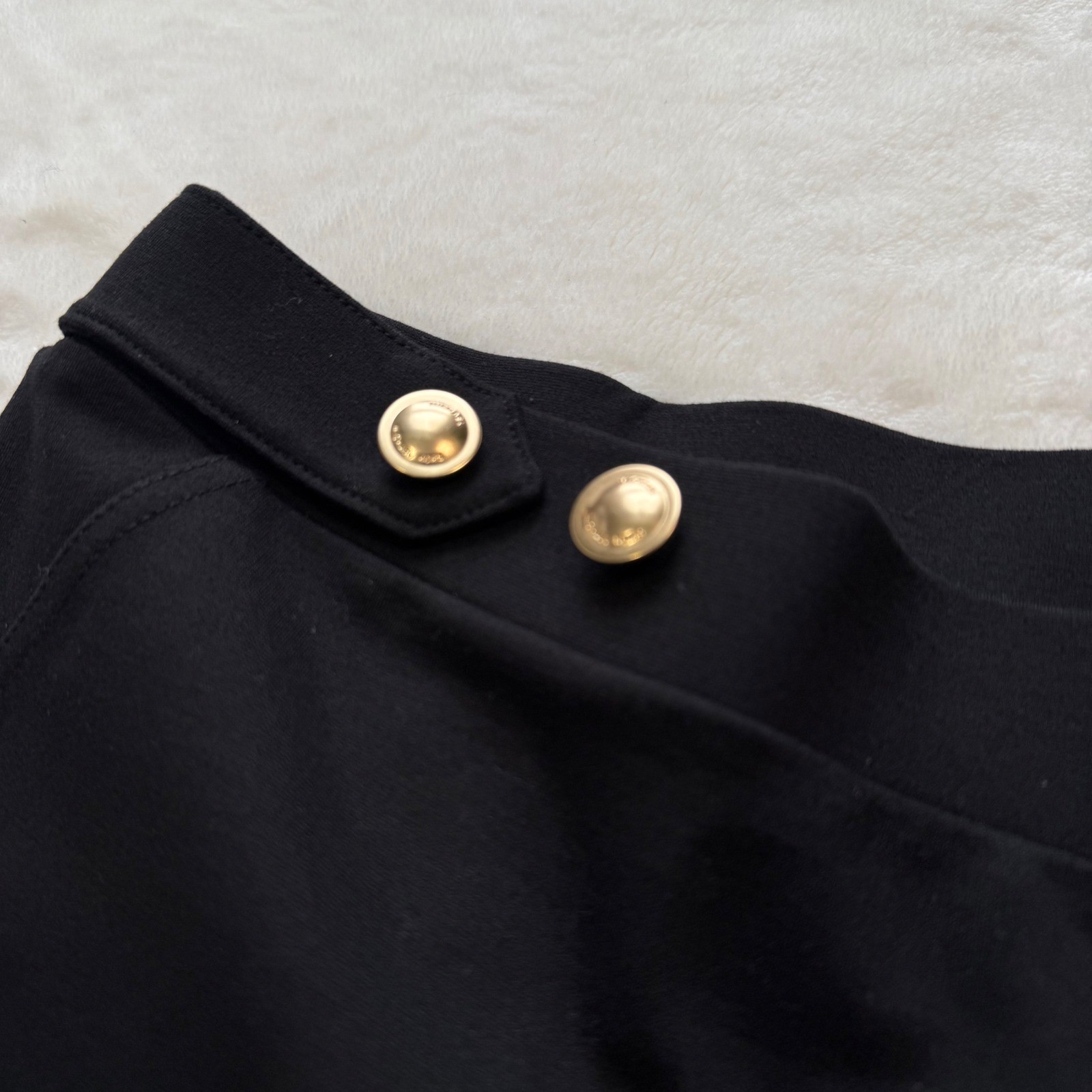 NWT Michael Kors Black Straight Ankle Pull-On Pants Gold Button High Rise L thumbnail 2