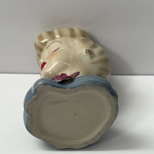 Vintage Glamour Lady Head Vase Ceramic Pink Flower MCM Decor 4.5" H - Picture 9 of 10