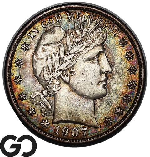 1907-D Barber Half Dollar, Beautiful Choice AU++, Tough Album Toner