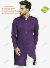 Mens Kurta Indian Buttons Shirt Kurta Solid Tunic Cotton Large Tall New Dress Up