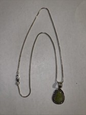 Vintage Navajo Sterling Silver Green Turquoise Pendant Necklace 18” Signed AB?