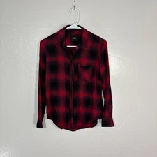 Rails Shirt Womens Small Black Carmine Chili Hunter Plaid Button Down Rayon