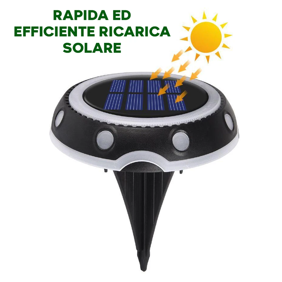 Faretto Solare Luce Led RGB Tondo da Giardino con Sensore Crepuscolare IP68 - Immagine 4 di 4