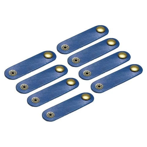 8Pcs Leather Cable Straps Cord Organizer 80x20mm Cable Ties Elastic, Blue
