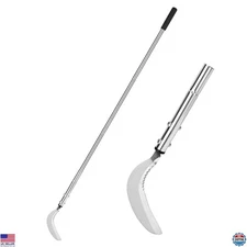 Steel Weeding Sickle with Serrated Blade, Telescoping Handle Garden Tool