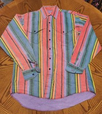 Vintage Wrangler Brushpopper Shirt X-Long Tails Western Cowboy Colorful S 16.5