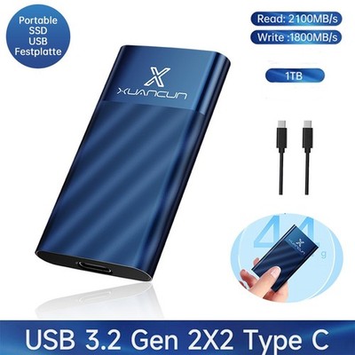 XUANCUN Tragbare Externe SSD 1TB Portable SSD 2100MB/s USB Gen 3.2 2X2 Type-C
