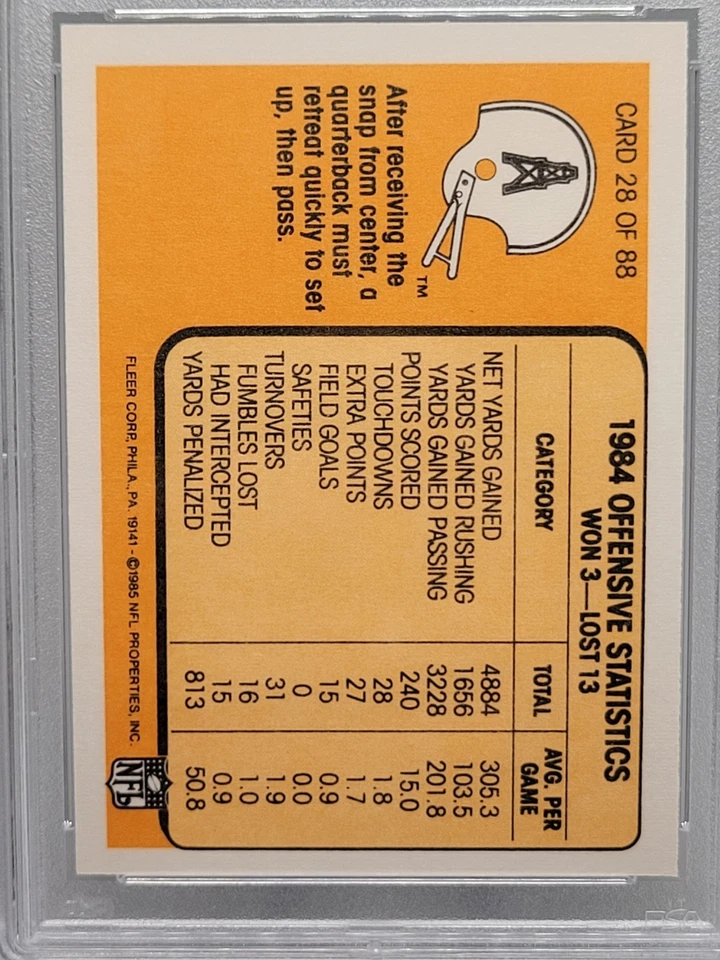 1985 Fleer Team Action Houston Oilers Texans Warren Moon Rookie HOF RC PSA Mint  - Image 4 of 4